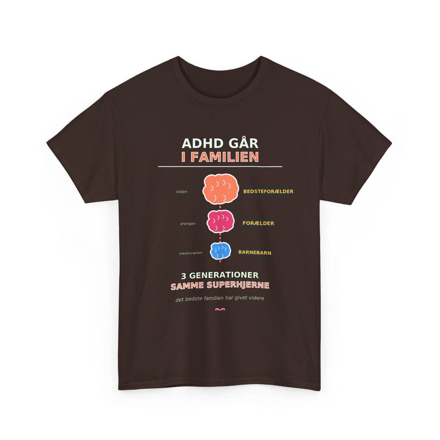 Tshirt - ADHD Går I Familien  - 3 Generationer Samme Superhjerne