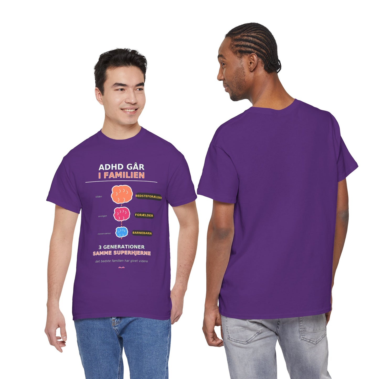 Tshirt - ADHD Går I Familien  - 3 Generationer Samme Superhjerne