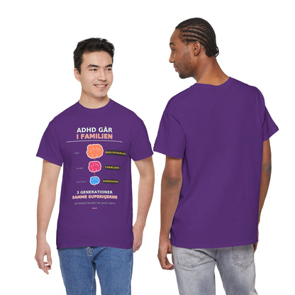 Tshirt - ADHD Går I Familien  - 3 Generationer Samme Superhjerne