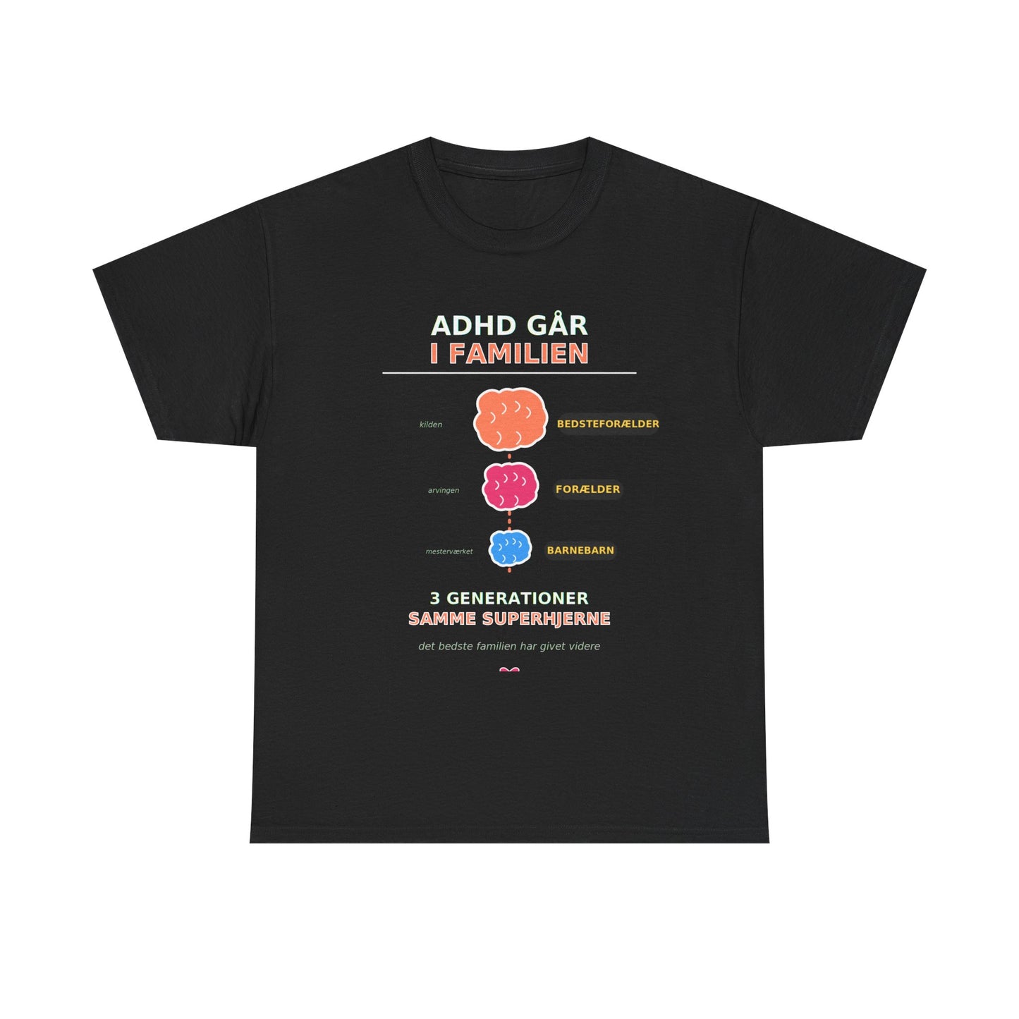 Tshirt - ADHD Går I Familien  - 3 Generationer Samme Superhjerne