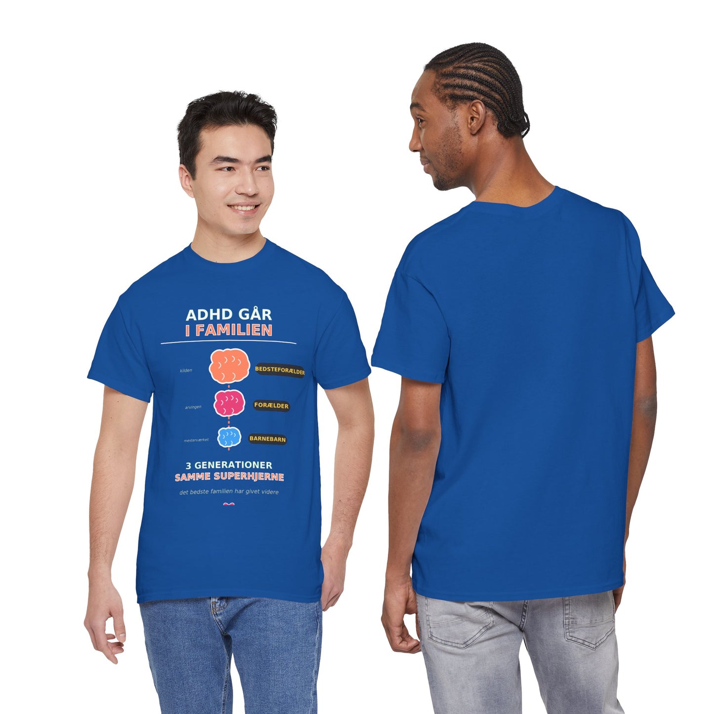 Tshirt - ADHD Går I Familien  - 3 Generationer Samme Superhjerne