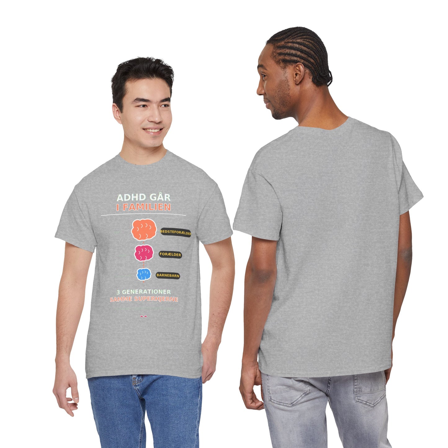 Tshirt - ADHD Går I Familien  - 3 Generationer Samme Superhjerne