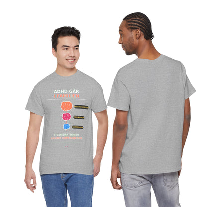 Tshirt - ADHD Går I Familien  - 3 Generationer Samme Superhjerne
