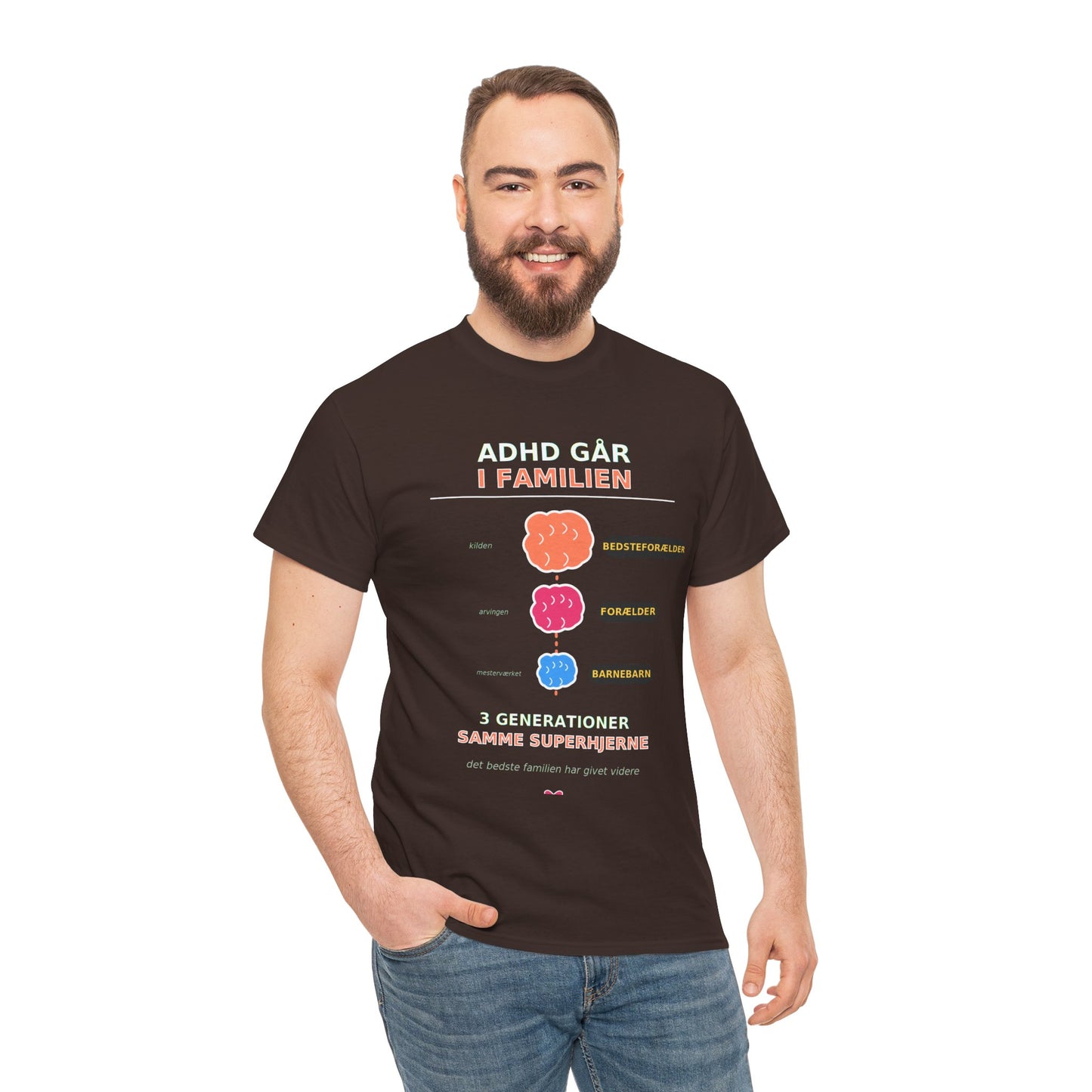 Tshirt - ADHD Går I Familien  - 3 Generationer Samme Superhjerne