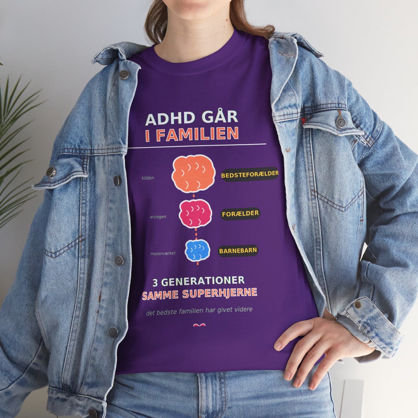 Tshirt - ADHD Går I Familien  - 3 Generationer Samme Superhjerne