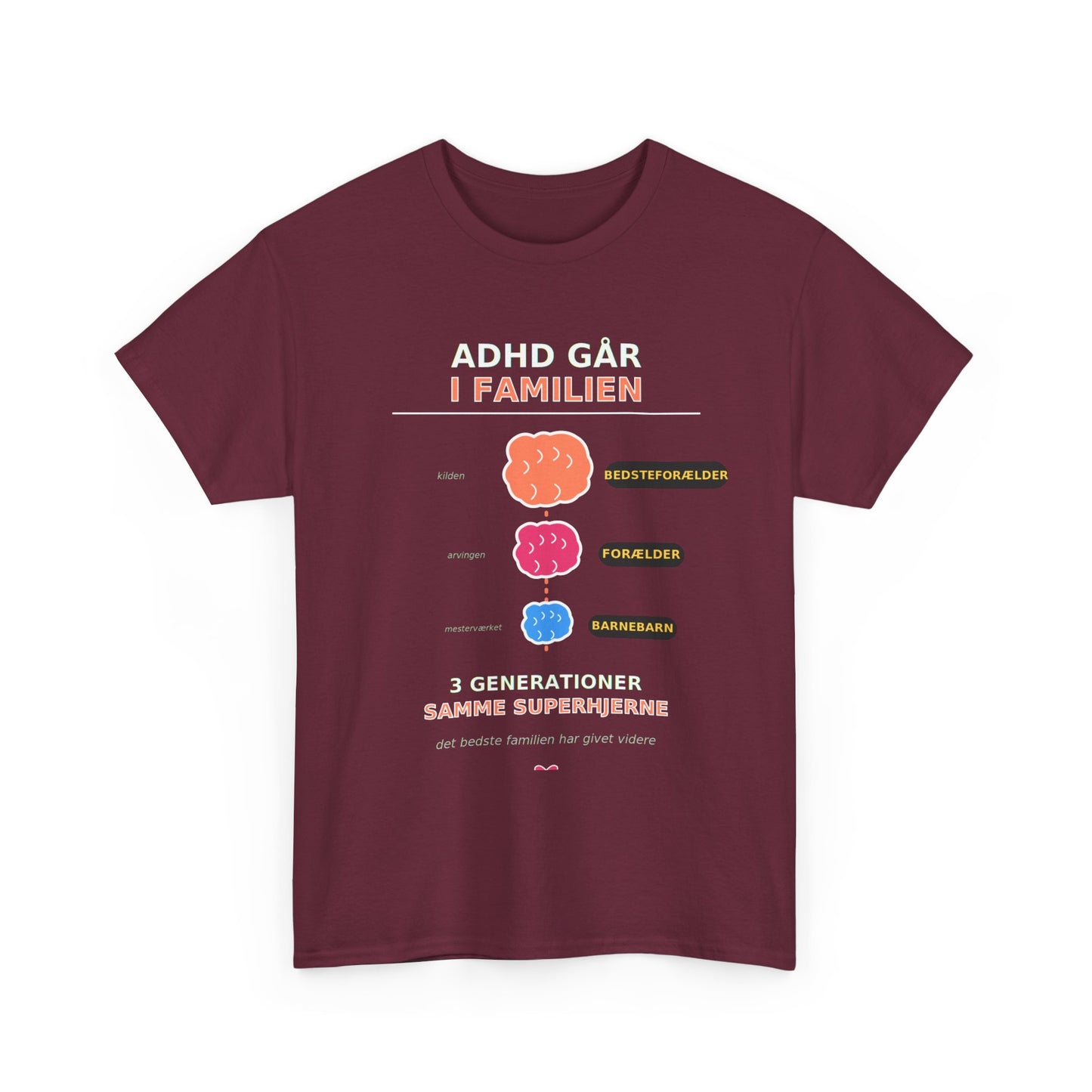 Tshirt - ADHD Går I Familien  - 3 Generationer Samme Superhjerne