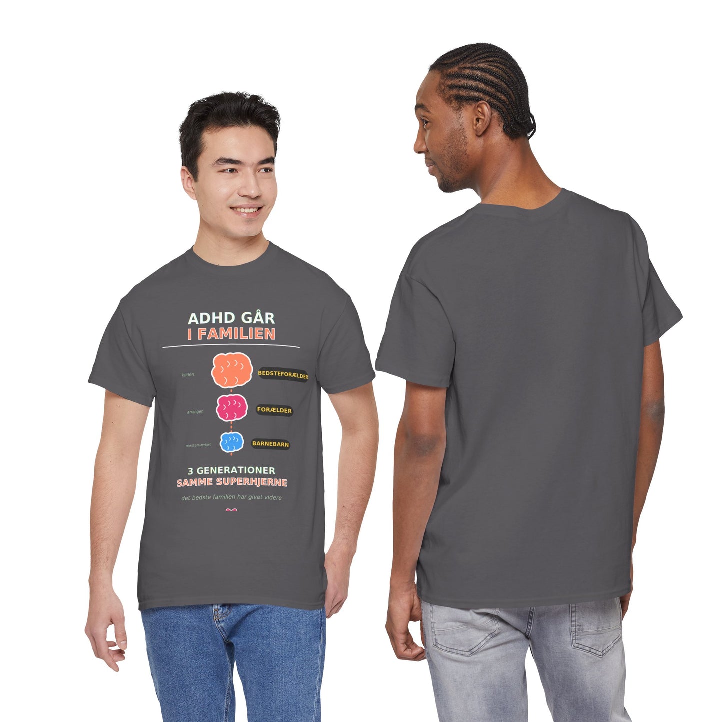 Tshirt - ADHD Går I Familien  - 3 Generationer Samme Superhjerne