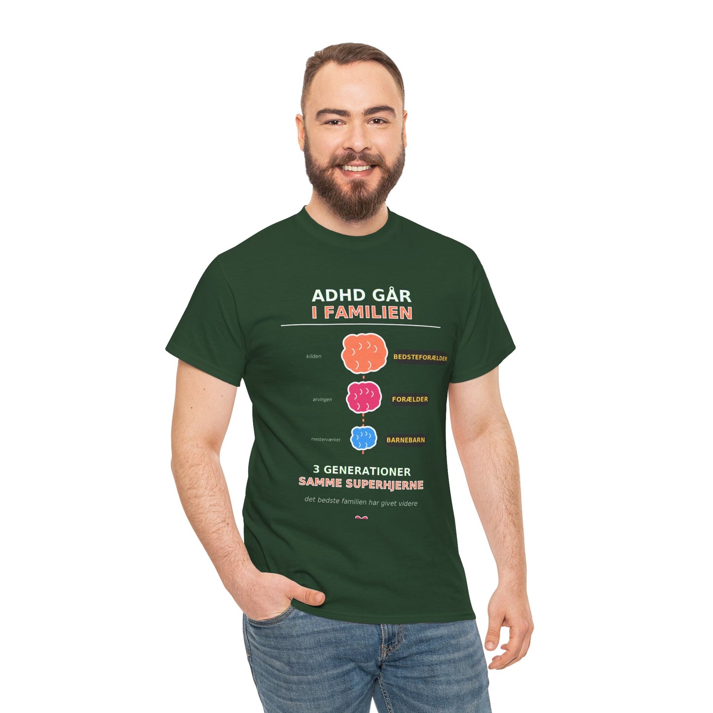Tshirt - ADHD Går I Familien  - 3 Generationer Samme Superhjerne