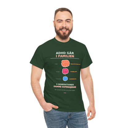 Tshirt - ADHD Går I Familien  - 3 Generationer Samme Superhjerne