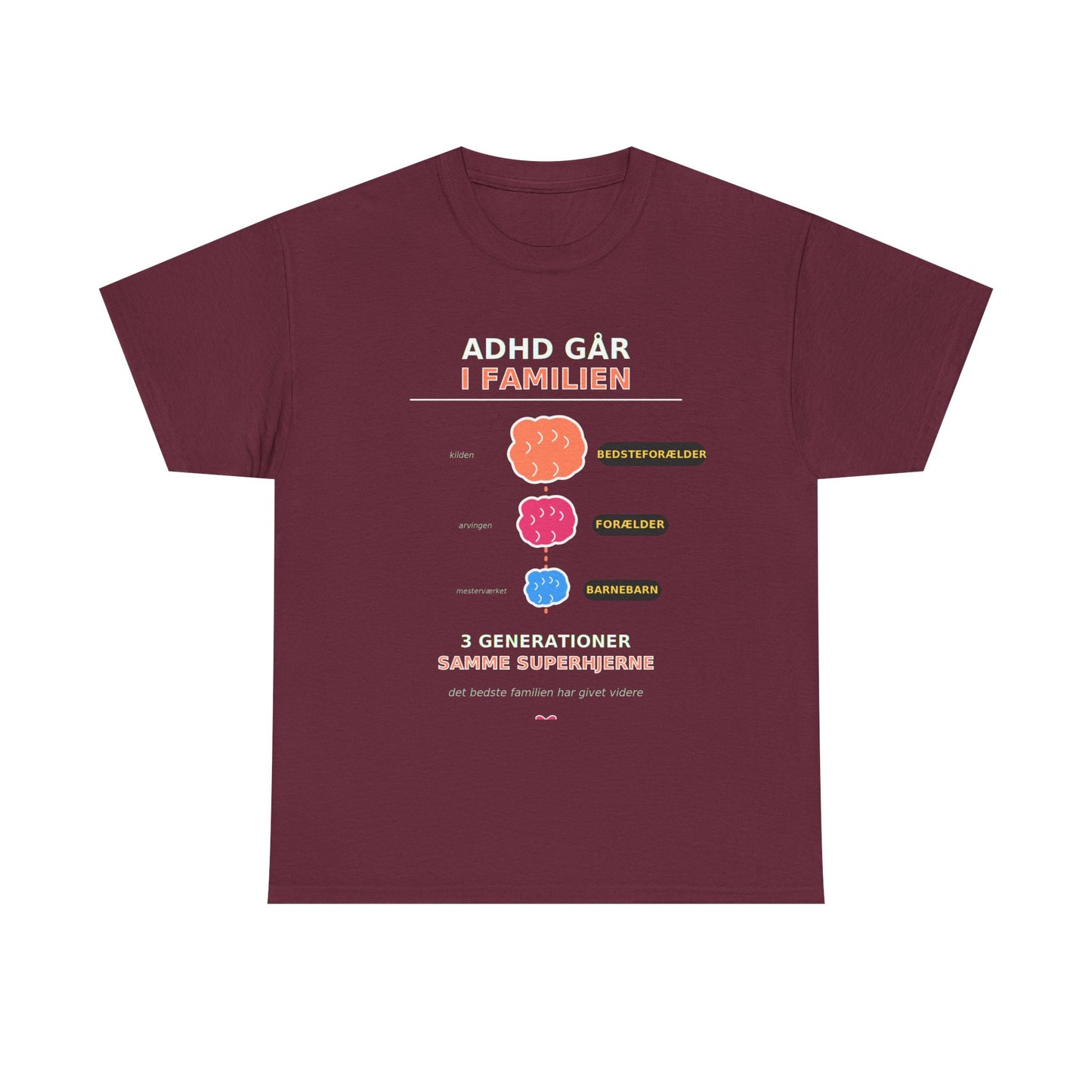 Tshirt - ADHD Går I Familien  - 3 Generationer Samme Superhjerne
